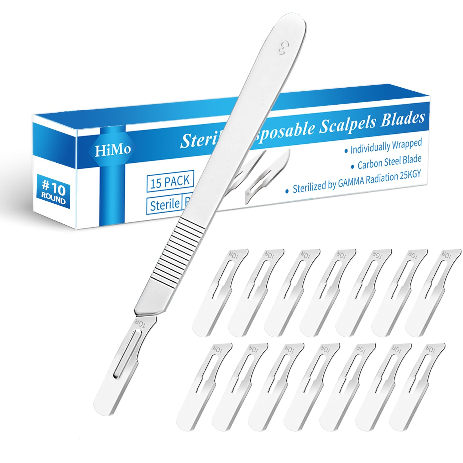 Photo 1 of 15 Pack Surgical Blades #10 Round with Stainless Steel Scalpel Handle, High Carbon Steel Dermablade Blades Individually Wrapped Sterile for Dermaplaining, Podiatry, Crafts & More
