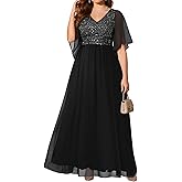 Pinup Fashion Women Plus Size Formal Dresses - Sequin Evening Gown Prom Wedding Guest Floor Length Dress