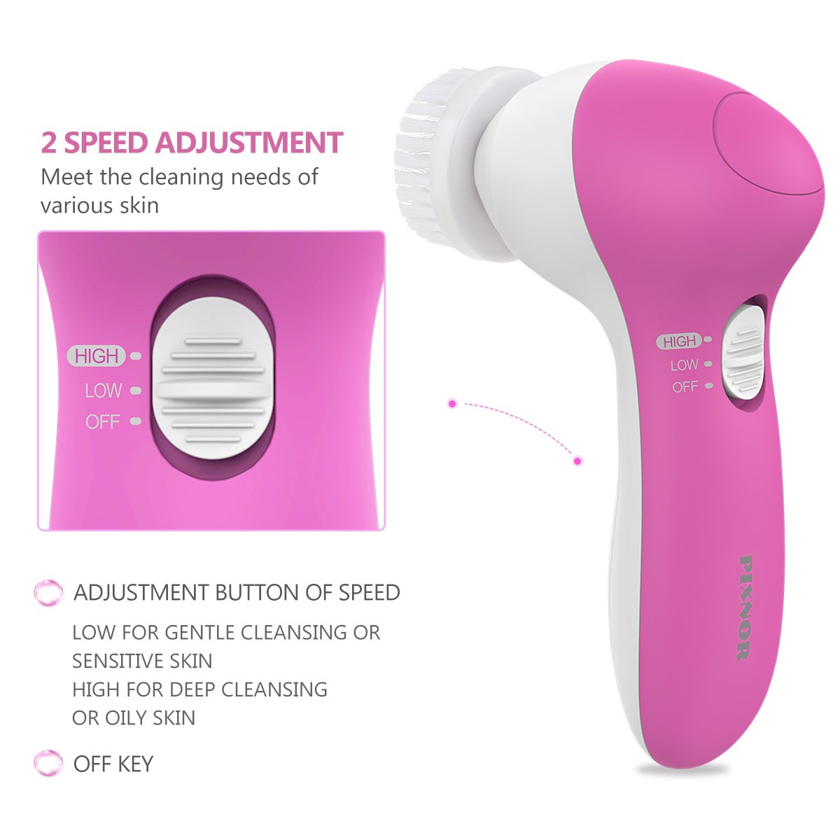PIXNOR Facial Cleansing Brush [Newest 2020], Waterproof Face Spin Brush with 7 Brush Heads for Deep Cleansing, Gentle Exfoliating, Removing Blackhead, Massaging: Beauty