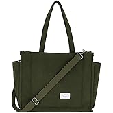 UERRUAM Tote Bag for Women with Compartments,Large Corduroy Tote for Work Travel College Book Bag Hard Bottom Crossbody Bag