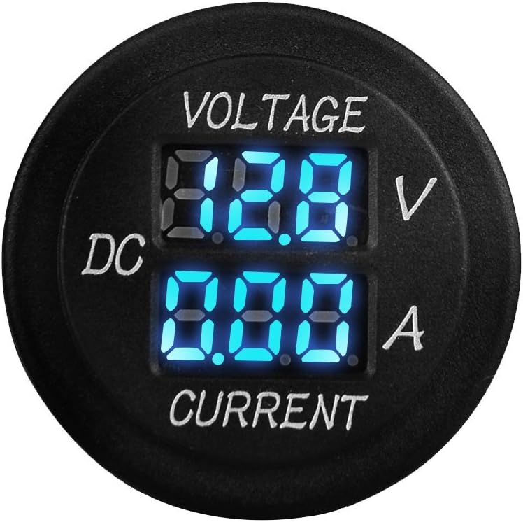 SinoAuto DC 12V LED Digital Multimeter, Amp / Current / Volt Meter, Multi Battery Tester for Vehicle Boat Marine Motorcycle Truck ATV UTV Car Camper Blue Digital Round Panel,Great Father's Day Gift