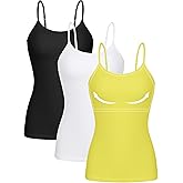 ATTRACO Women 3 Pack Cotton Camisoles wtih Shelf Bra Adjustable Spaghetti Strap Tank Tops