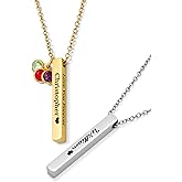 Custom Engraved 3D Vertical Pillar Bar Necklace – Personalized Name Pendant – 1 to 4 Sides – Non-Tarnish Stainless Steel – Gold/Silver – Adjustable Chain – Gift for Her, Mom/Dad With Kids Names