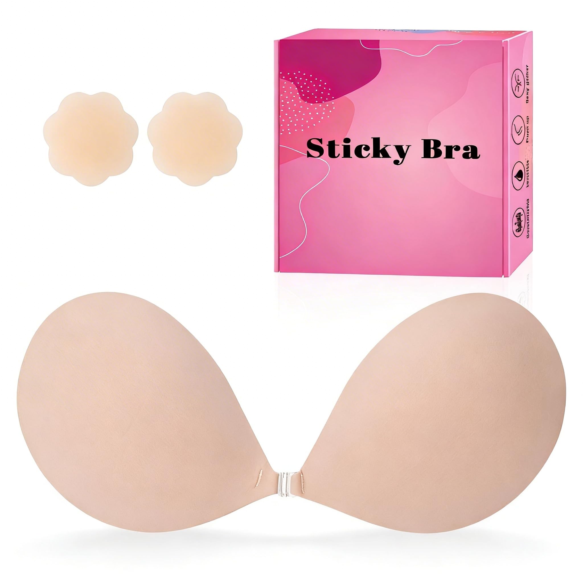 Photo 1 of LAZYROSY Sticky Bra Push up Strapless Ultra Sticky Bra Adhesive Bra Invisible Backless Bra Multiple Colors Sizes Reusable for Women Cream B Cup