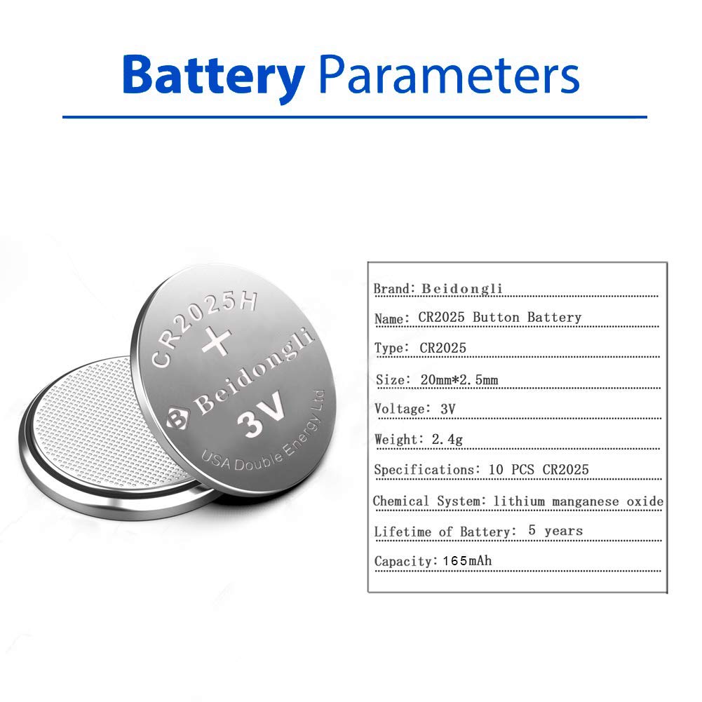 Beidongli CR2025 3V Lithium Coin Battery (10-batteries)【5-Year Warranty】