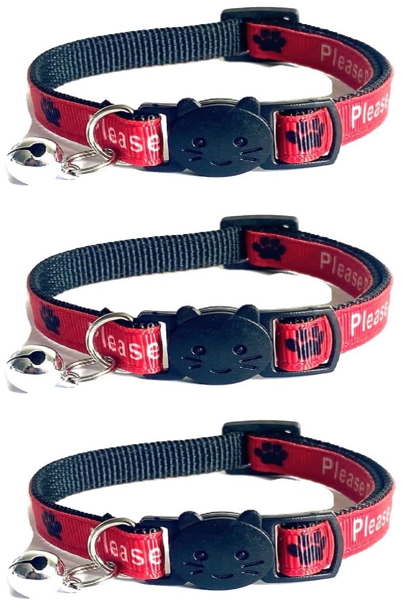 Worded Cat Collars with Bell – Please Do Not Feed Me, I Am Microchipped | Safe Quick Release Breakaway Buckle | Zacal Cat Collars (1. Red, Please Do Not Feed Me, Pack of 3)