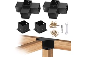 Kinchoix 6x6 Woodworks Pergola Brackets Kit, 4-Way Corner Extension Brackets, Black Powder Coated, 6x6 Metal Brackets for Wood Beams, Fence, and Carport (Actual: 5.5"x5.5")
