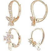 Beebeecraft 8Pcs 2 Styles Leverback Earring Findings 18K Gold Plated Cubic Zirconia Flower Butterfly French Earring Hooks with Loop for DIY Earring Jewelry Making