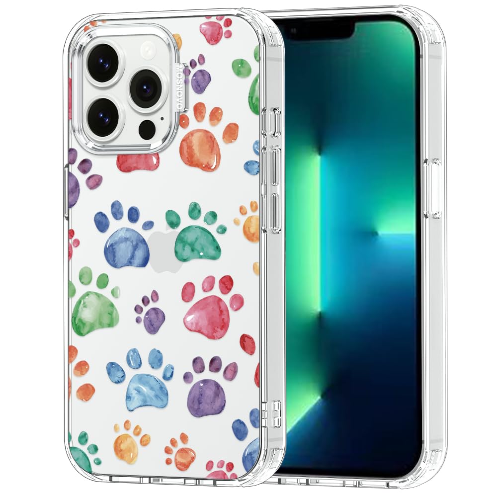 MOSNOVO Case for iPhone 13 Pro, [Buffertech 6.6ft Military-Grade Drop Protection] [Anti Peel Off Tech] Clear TPU Bumper Phone Case Cover Design - Colorful Paw — image 1