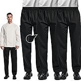 OAKVON 1PC or 3PC Men's Chef Pants - Lightweight Elastic Waist Work Pants for Kitchen & Restaurant