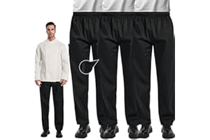 OAKVON 1PC or 3PC Men's Chef Pants - Lightweight Elastic Waist Work Pants for Kitchen & Restaurant