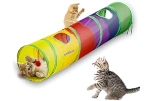 Andiker Cat Tunnel for Indoor Cats, 45" Long Rainbow Collapsible Kitten Tube with a Fun Ball and 2 Holes Cat Play Tunnel, Rabbit Tunnel for Kittens Exercising Hiding Training and Running(Colorful)