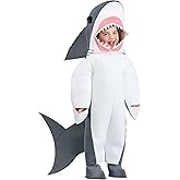 Kids Shark Halloween Costume | Aquatic Great White Outfit For Dress Up | Jumpsuit With Shoe Covers