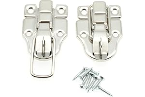 Retro Style Duckbilled Toggle Hasp Latch,LBTODH 2 pcs Antique Toggle Hasp Latch with Padlock Hole for Jewelry Box Cabinet Toolbox Suitcase,with Mounting Screws(Silver)