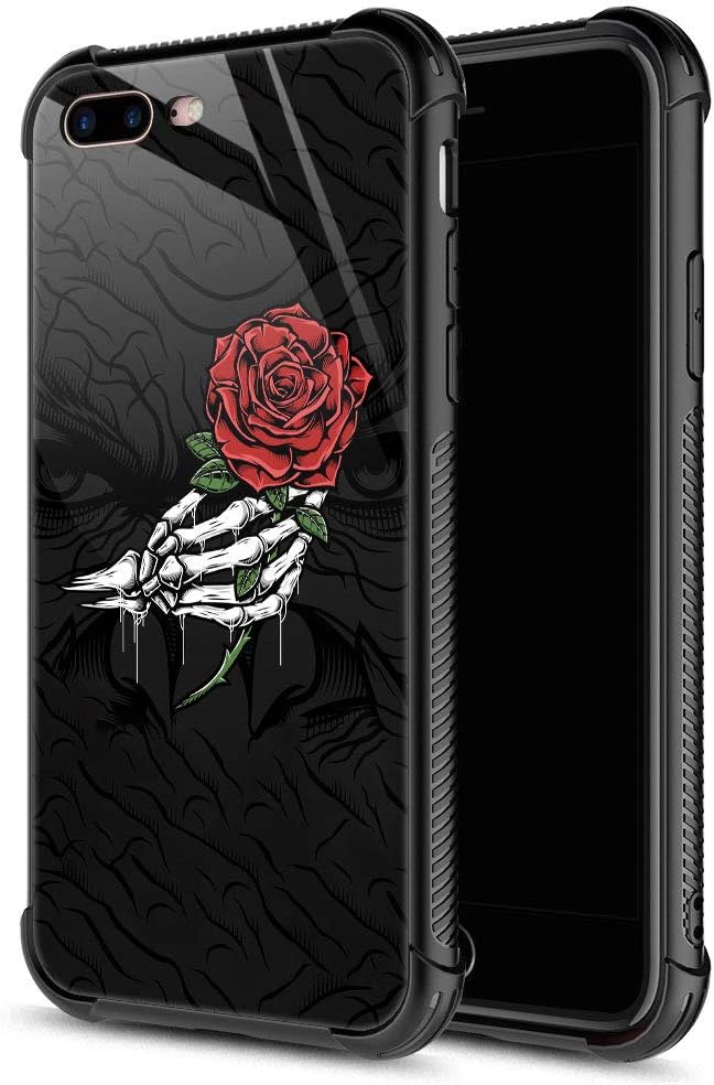 CARLOCA iPhone 8 Plus Case,Skull Hand Holding Rose iPhone 7 Plus Cases for Girls Boys,Graphic Design Shockproof Anti-Scratch Hard Back Case for Apple iPhone 7/8 Plus