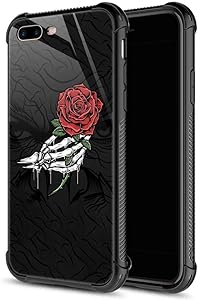 CARLOCA iPhone 8 Plus Case,Skull Hand Holding Rose iPhone 7 Plus Cases for Girls Boys,Graphic Design Shockproof Anti-Scratch Hard Back Case for Apple iPhone 7/8 Plus