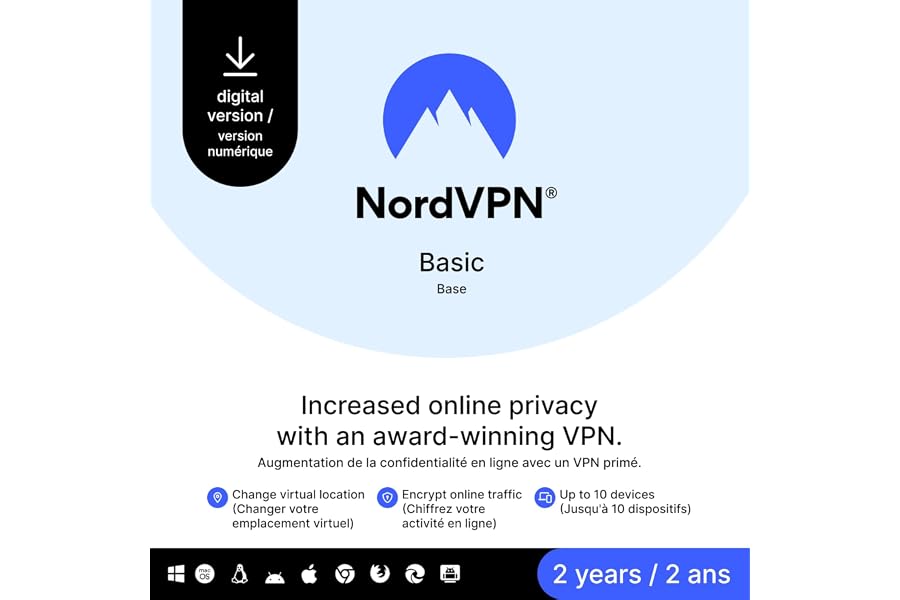 NordVPN Basic, 10 Devices, 2-Year, Premium VPN Software, Digital Code