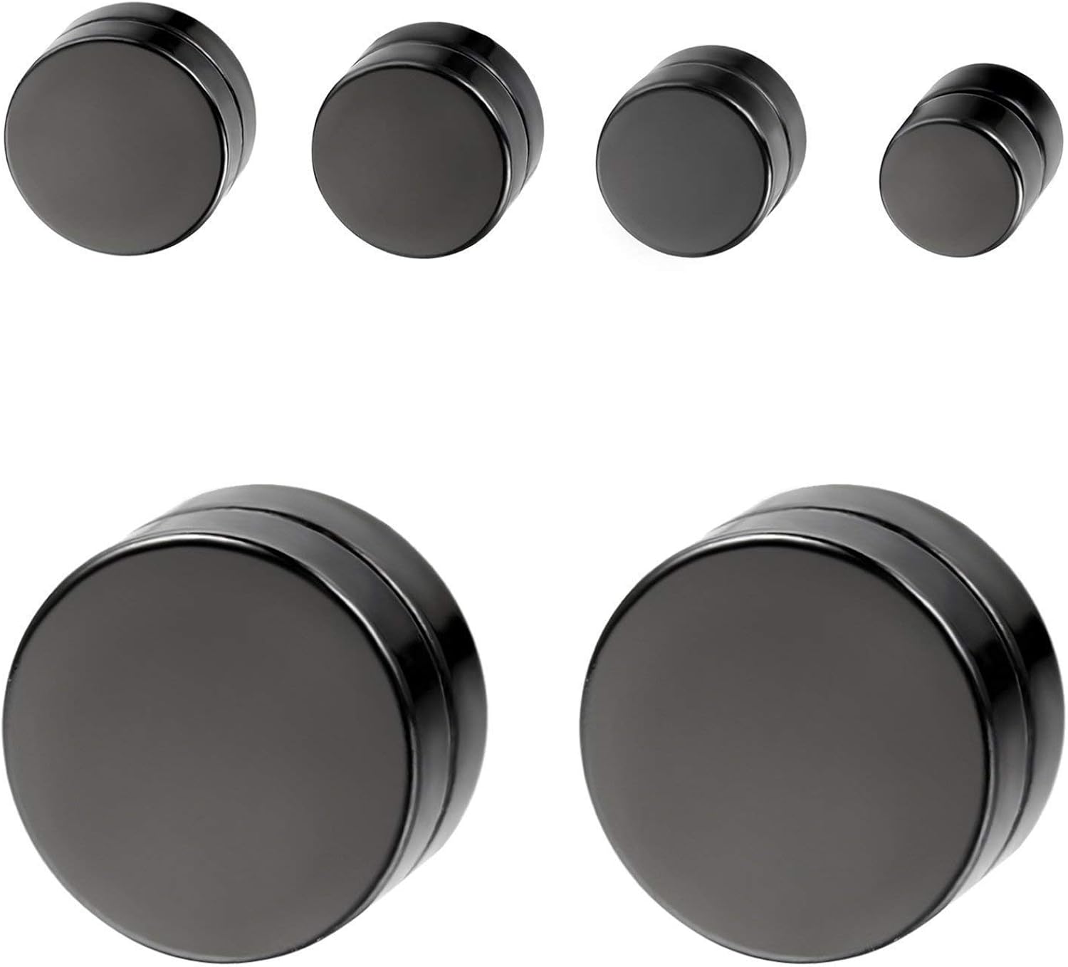 Aroncent 8pcs Black Circle Magnetic Clip On Non Piercing Stud Earrings for Men Women 6-12 MM
