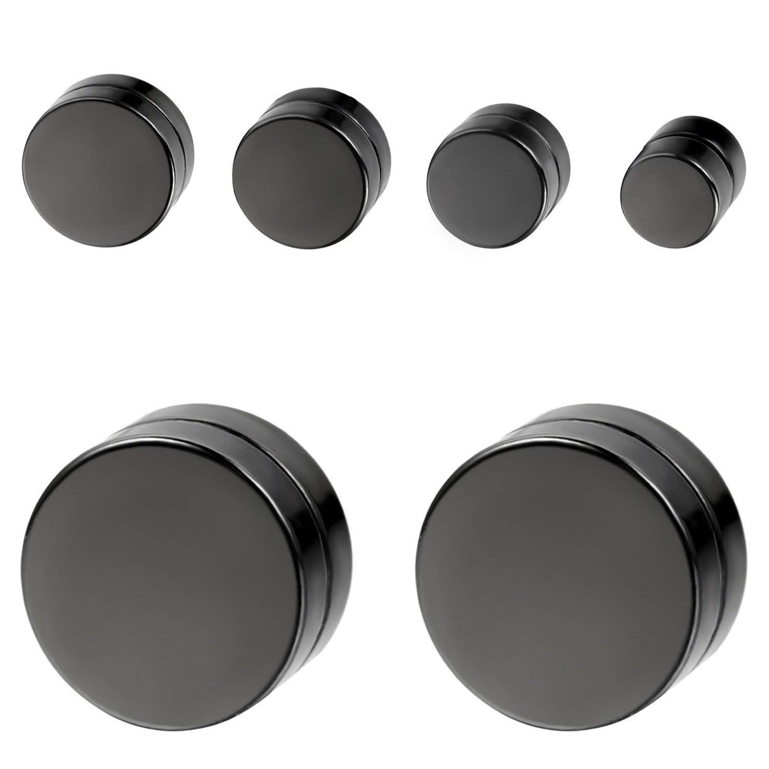 Aroncent 8pcs Black Circle Magnetic Clip On Non Piercing Stud Earrings for Men Women 6-12 MM