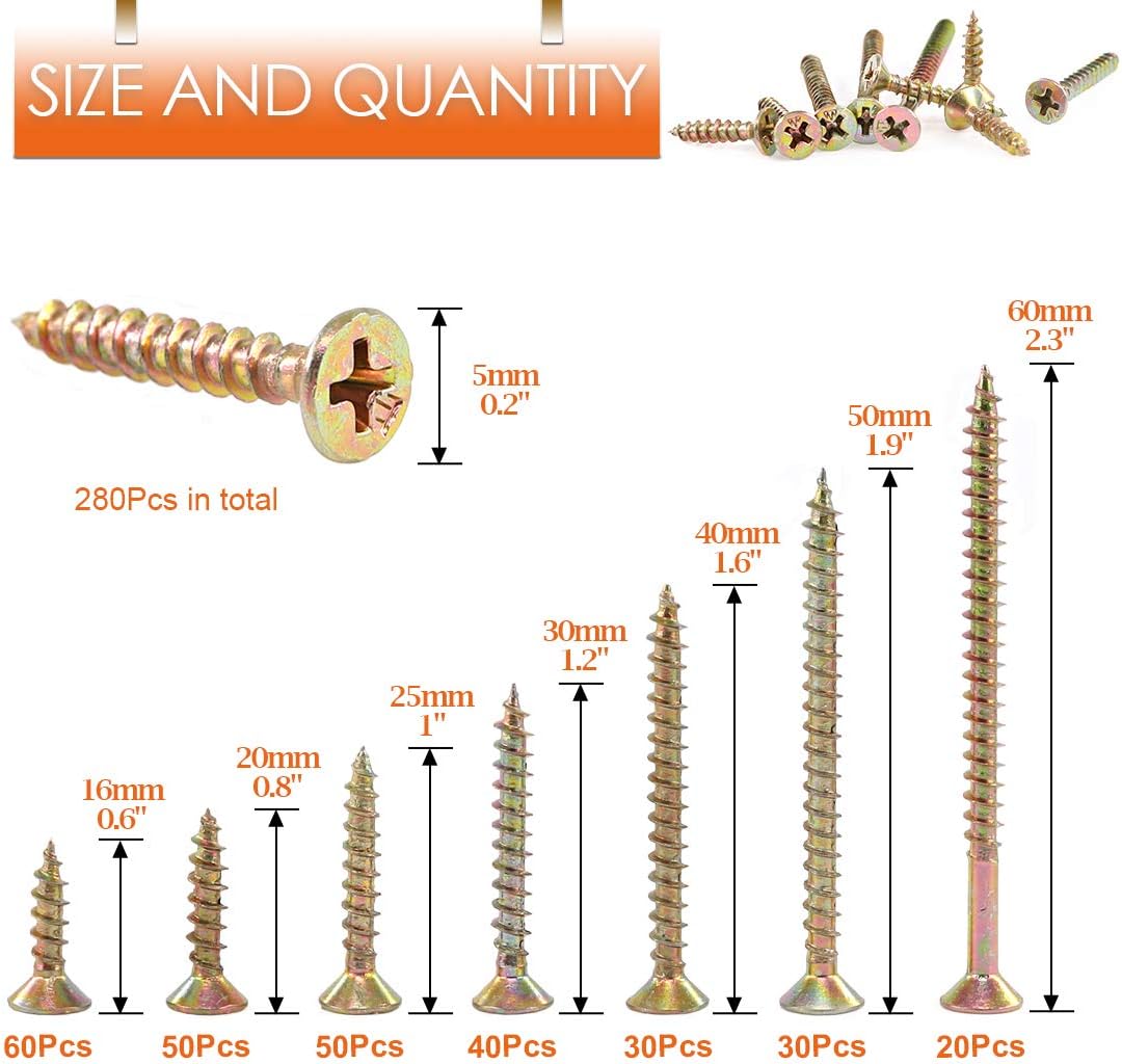 Rustark 280Pcs M4 Phillips Bugle Head Coarse Thread Drywall Screw Self Tapping Wood Screws Assortment Kit Ideal for Drywall Sheetrock - Image 3