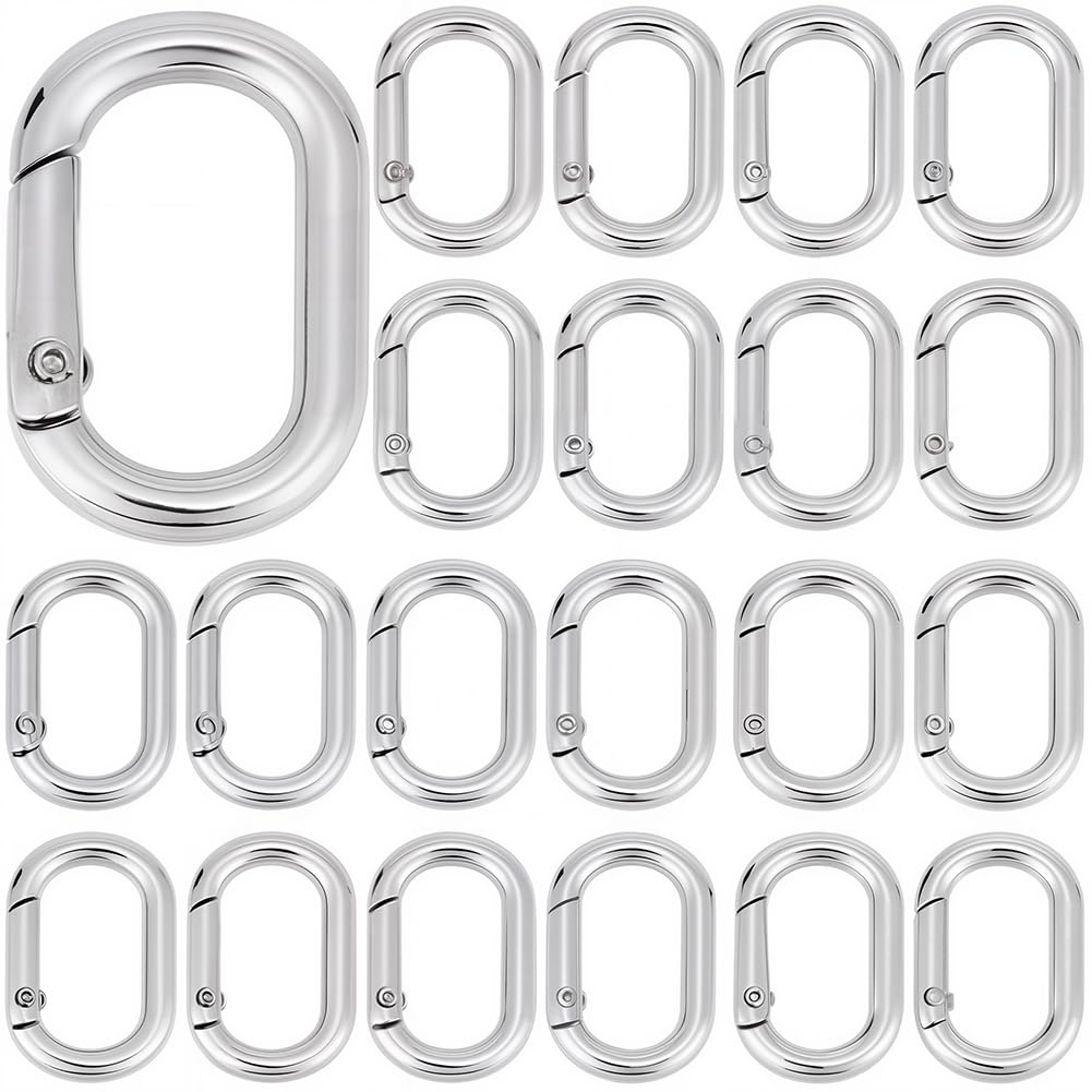 SOFPLATE 1 Box 30Pcs Spring Oval Carabiner Small Key Chain Hooks Bulk Hypoallergenic Zinc Alloy Square Open Silver Trigger Rings for jewellery Making Supplies Purse Keychain Lanyard Bags DIY Crafts