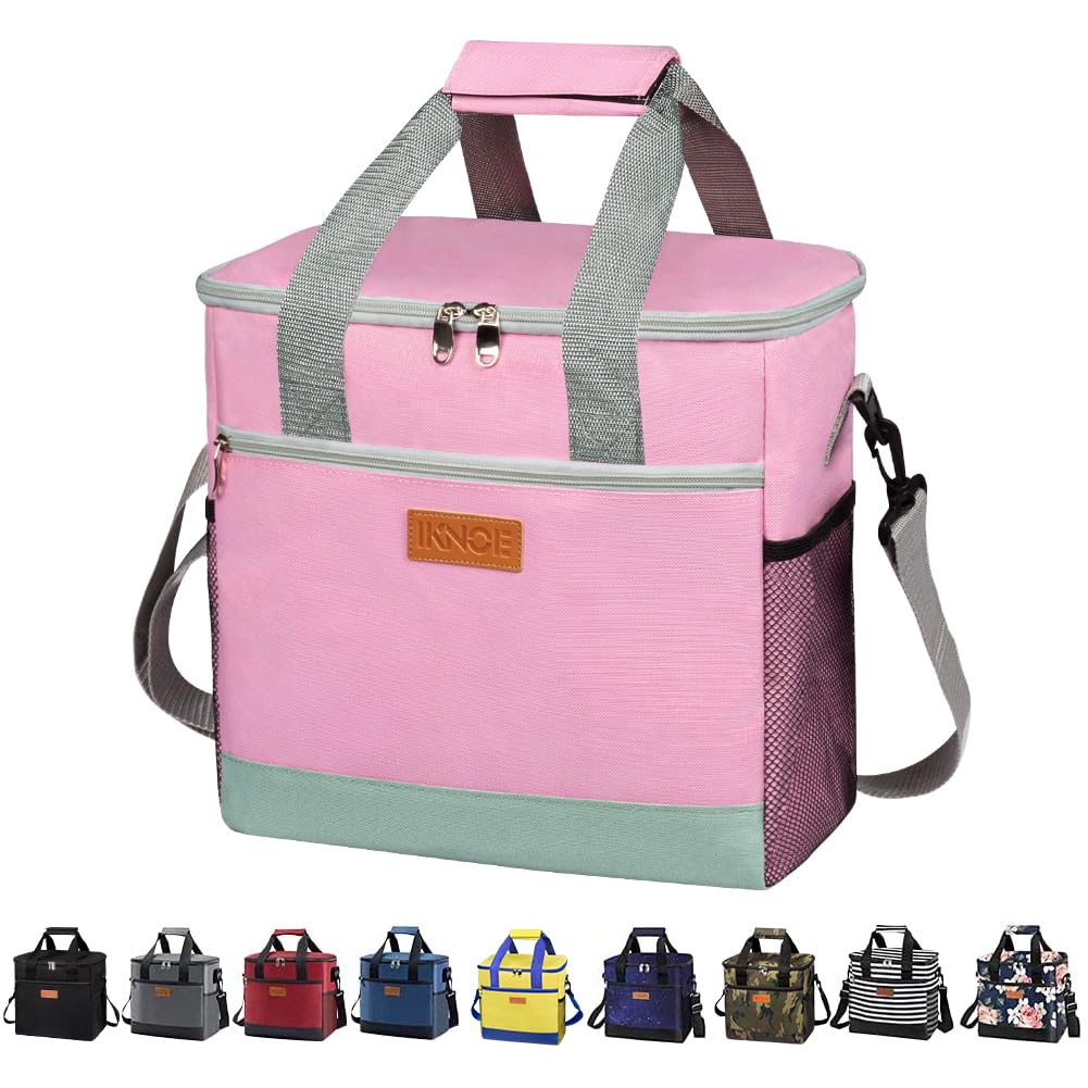 Iknoe Large Cooler Bag Collapsible 24 Can Insulated Bags Leakproof Lunch Cooler Tote with Multi-Pockets for Adult Insulated Thermal Bag for Beach, Picnic, Office Work