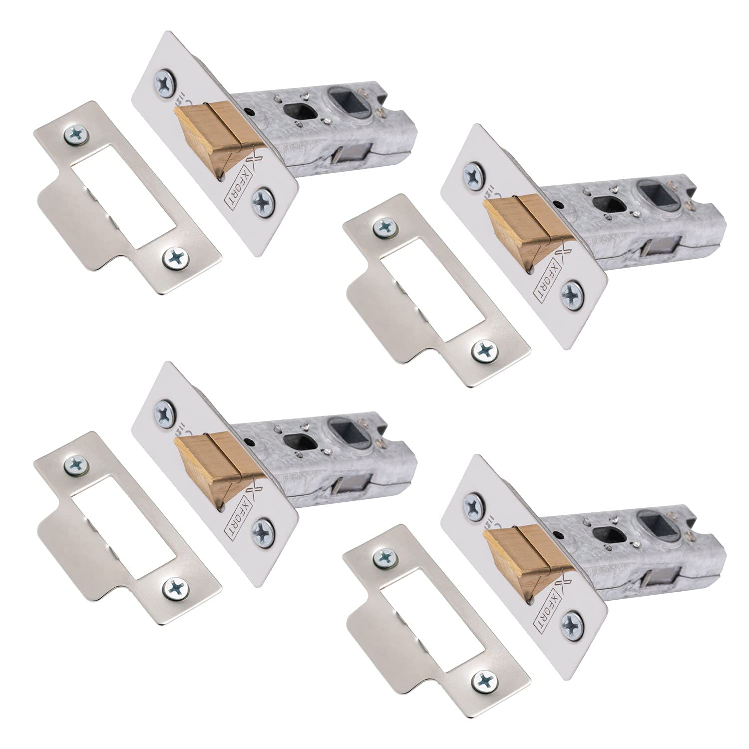 XFORT Tubular Latch, Polished Chrome, Tubular Door Latch for Internal Wooden Doors, (4 Pack, 65mm)