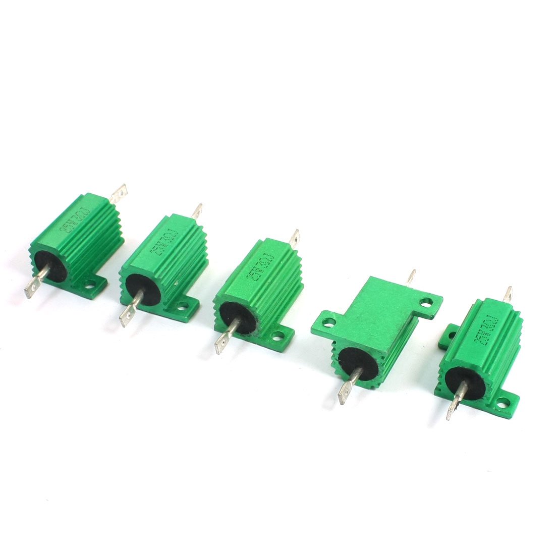 Sourcingmap Green Lead Aluminum Wire Wound Heat Sink Resistors 25W 3 Ohm 5 Piece, 1.1" Width, 2.48" Length