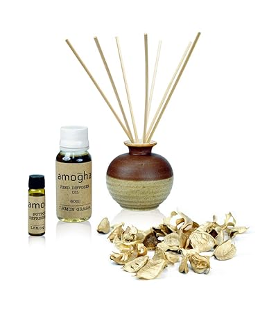 Iris Reed Diffuser Fragrance Gift Set (One Stoneware Pot,8 Reed Sticks,60ml Reed Diffuser Oil,50gm of Potpourri & 5ml Potpourri Refresher Oil)