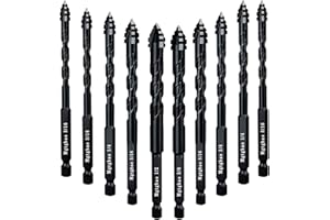 Mgtgbao 10PC Black Upgraded 4-Flute Serrated Carbide Masonry Drill Bit Set, Serrated Concrete Drill Bit for Plastic Glass Bri