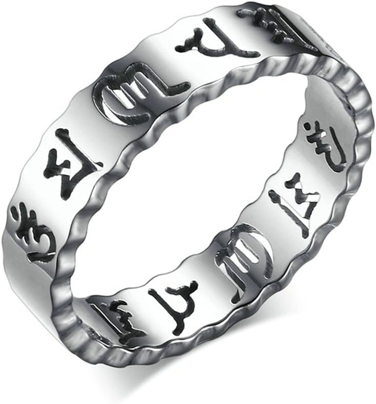 Alimab Jewelery Rings Mens Stainless Steel Wedding Bands Smooth Om Mani Padme Hum