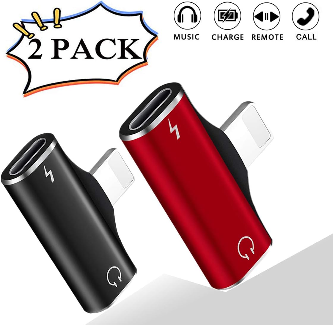 2 in 1 Headphone Adapter for iPhone 7 Adapter for iPhone Accessories Dongle AUX Audio Jack for iPhone 11/X/XS/7,8 Plus/iPad/iPad Pro Dual Ports Splitter Music+Charge+Call+Volume Control【2Pack】 IOS13