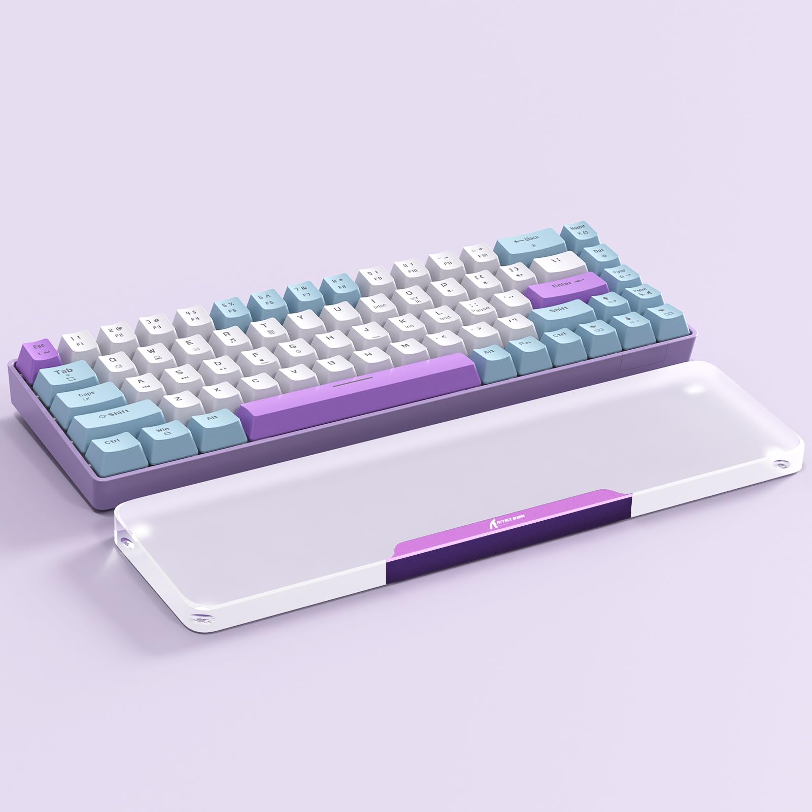 Attack Shark 68 Keys Acrylic Wrist Rest, CNC Aluminum Alloy Palm Rest, Transparent Arm Rest, 60 Percent Layout Gaming Mechanical Keyboard Wrist Rest, Ergonomic Wrist Support, Anti-Slip Base -Amethyst — image 1