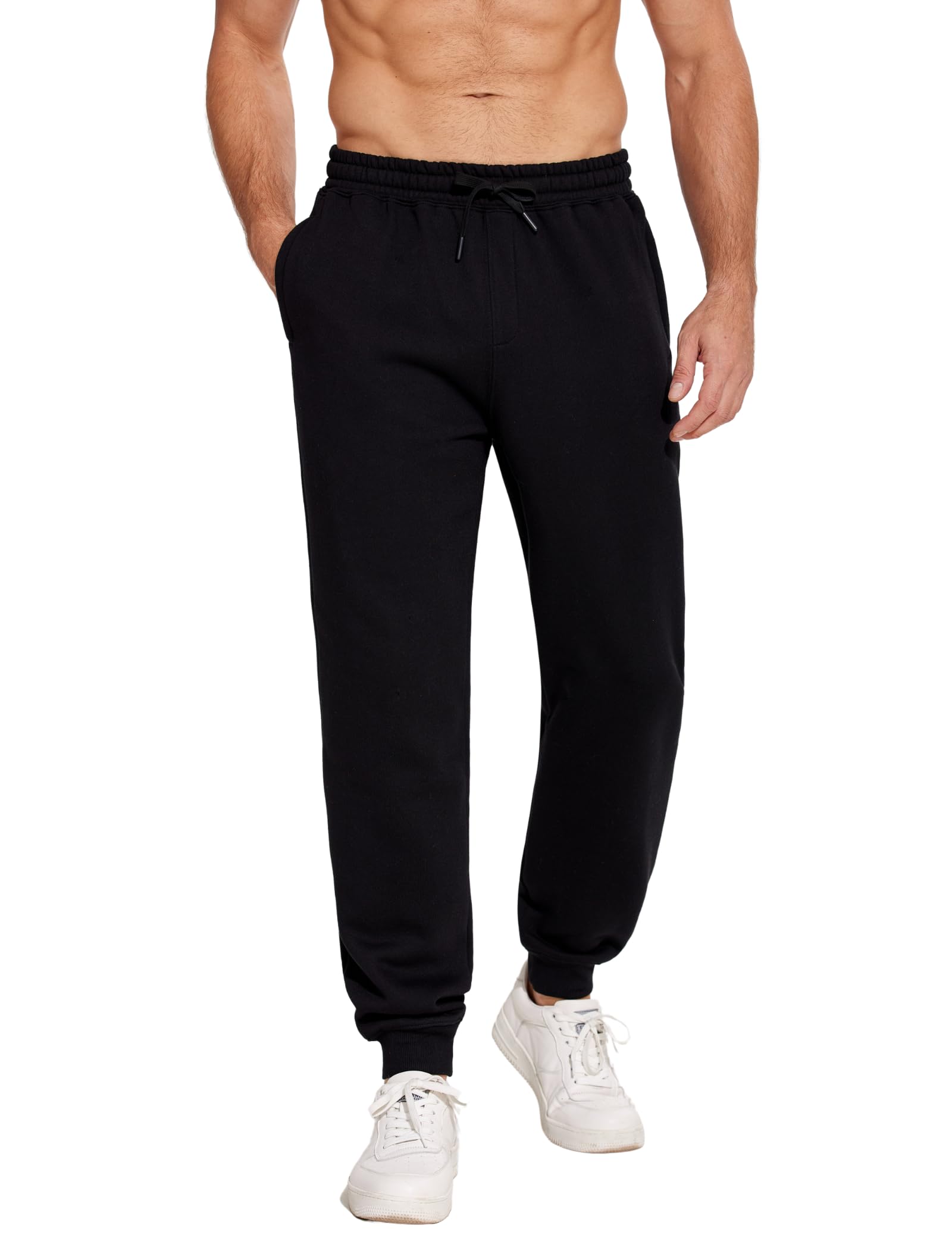 PINSPARK Men's Sweatpants with Zipper Pockets Sweat Pants for Mens Fleece Joggers Pants Baggy Thick Black Joggers for Men