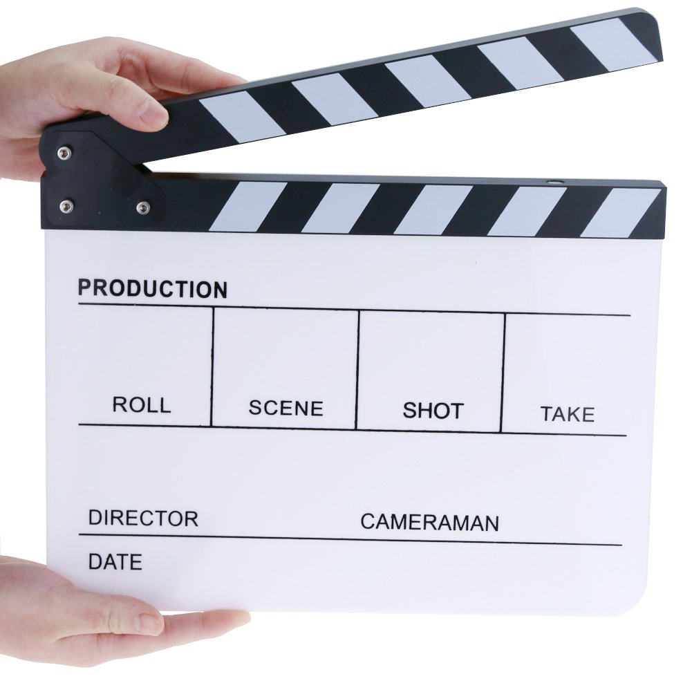 Hilitchi Acrylic Plastic Slate 25x30cm/10x12 Dry Erase Director's Film Clapboard Cut Action Scene Clapper Board Slate with White/Black Sticks by Hilitchi