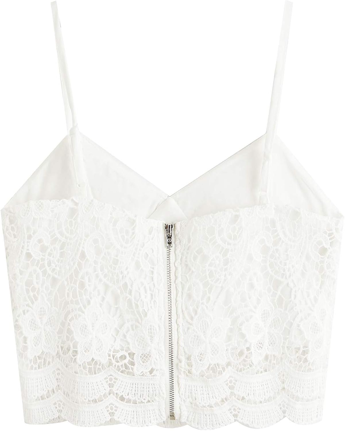 SheIn Women's Casual Lace Crochet Spaghetti Strap Zip Up Cami Crop Top Camisole at  Women’s Clothing store