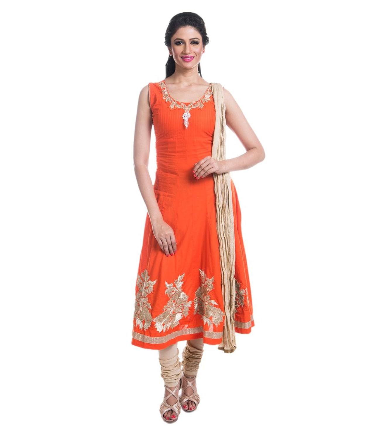 cynthia's fashion, cfk243_cot_ak_ss, cotton solid color salwar suit, zari emboridered kurta, anarkali cut with cotton churidar or leggings and dupatta set