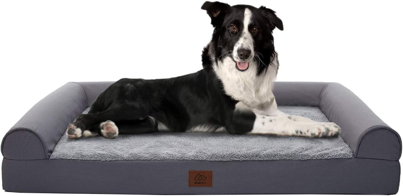 Eterish Large Orthopedic Dog Bed for Medium, Large Dogs up to 75 lbs, 3 inches Thick Egg-Crate Foam Bolster Dog Sofa Couch Bed with Removable Cover, Pet Bed Machine Washable, Grey : Kitchen & Dining