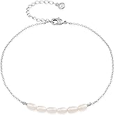 Freshwater Pearl Anklet,Sterling Silver 14K Silver Filled Boho Pearl Dainty Handmade Beaded Cute Tiny Charm Beach Ankle Bracelet Foot Chain Anklet for Women