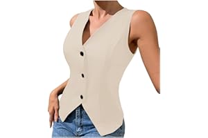 Womens Blazer Vest Button Front V Neck Lightweight Sleeveless Vest Solid Color Business Work Office Blazer Waistcoat