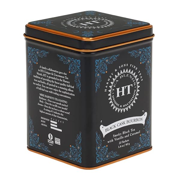 HARNEY & SONS BLACK CASK BOURBON TEA, 20 SACHETS OF SMOKY BLACK TEA WITH LIGHT CARAMEL FLAVORS