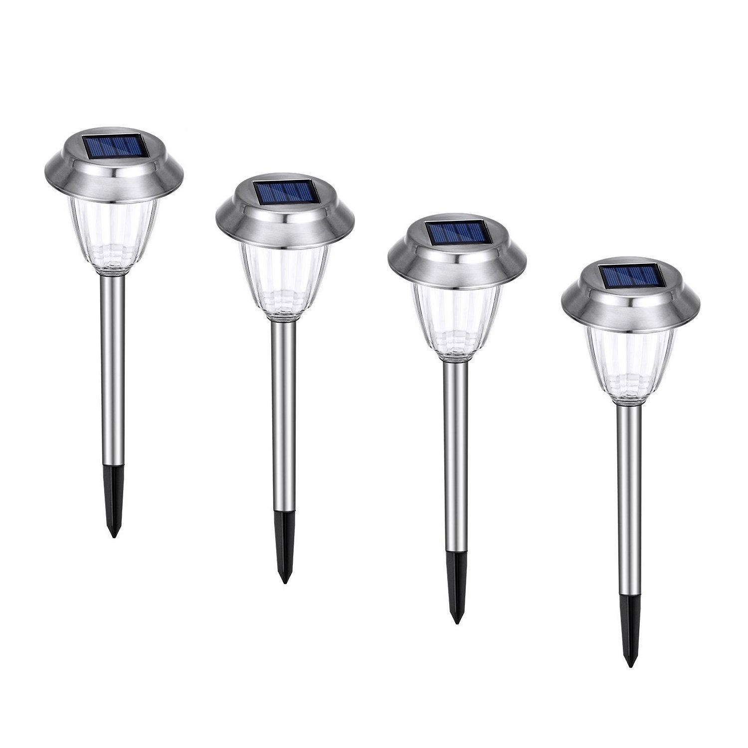 Solar Pathways Lights Makes Garden Path & Flower Beds Look Great; Drunze 4PCS Stainless Steel Patio Lighting, Easy NO-WIRE Installation;Any-Weather/Water-Resistant