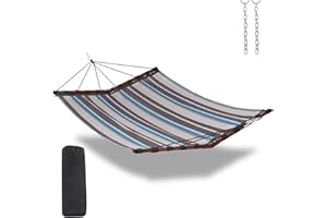 TEGERDEGER 12FT 2 Person Hammock Large Hammock Quick Dry 450LB Capacity with V Shaped Hardwood Spreader Bar & Nylon Rope for 