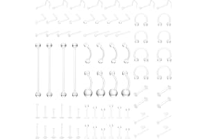 Soziprix 76-Pack Clear Piercing Retainer,Bioflex Body Jewelry for Eyebrow,Lip,Septum,Nose,Nipple,Navel,Tongue,Tragus|Discreet Industrial Piercing Retainer Kit for Surgery,Sports,Work|Unisex