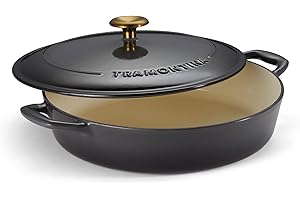 Tramontina Bestow Enameled Cast Iron Braiser Pan with Lid, 4-quart, Smoke with Gold Knob