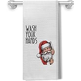 Kemingni Wash You Hands Christmas Hand Towels for Bathroom Kitchen,Vintage Santa Christmas Bathroom Hand Towels,Christmas Bathroom Decor,Christmas Kitchen Towels,Christmas Kitchen Decor,16x24 Inches