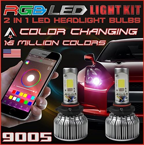 2 in 1 RGB LED Headlight Bulb Kit Smartphone App Controled Bluetooth RGB Demon Eye LED Headlight Color Changing Strobe & Music feature 9005 9011 HB3