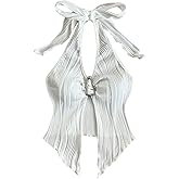 Milumia Women's Sexy Slit Baxkless Halter Top Y2k Going Out Crop Tank Tops Going Out