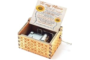 Jofanvin Music Box for Niece from Unlce or Auntie Hand Crank Engraved Musical Box Mechanism Antique Vintage Personalizable Gifts for Christmas/Birthday/Wedding