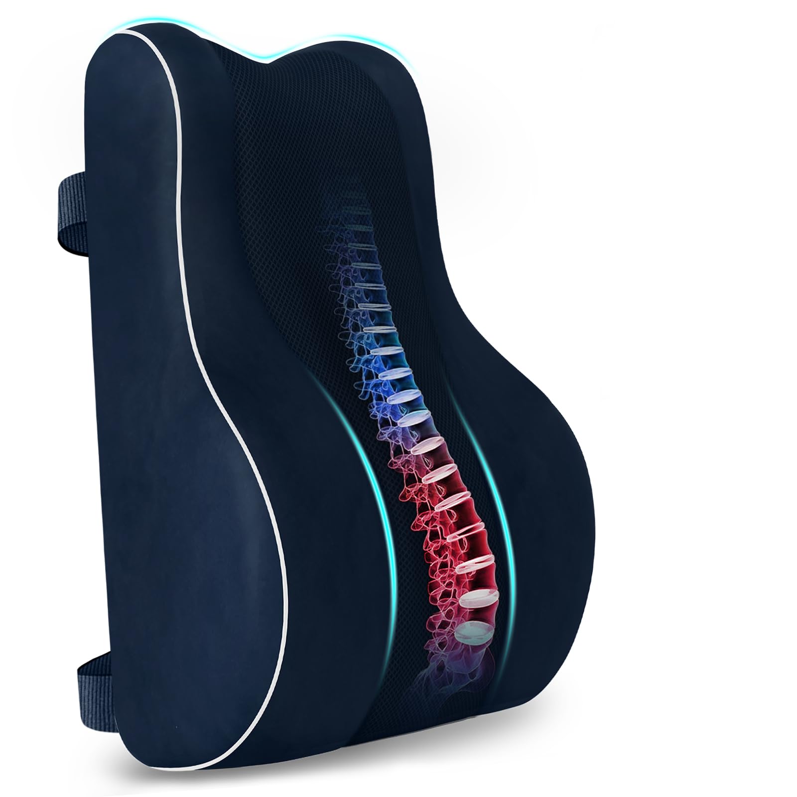 CloudBliss Ergonomic Lumbar Support Pillow – Memory Foam for Lower Back Pain Relief, Adjustable Straps & Mesh Cover for Office, Gaming, Car & Home Essentials (Blue)